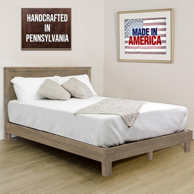 Solid Hardwood Platform Bed Frame, Headboard, & Slats, Quality Crafted in Pennsylvania, USA from Poplar by Mennonite Artisans, No Box Spring Needed, Easy Assembly