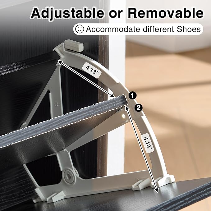 Okvnbjk Fluted Narrow Shoe Cabinet with 2 Flip Drawers, Shoe Storage Cabinet with Open Storage & Curved Profile Design, Wood Shoes Rack for Entryway, Hallway, Foyer, Black