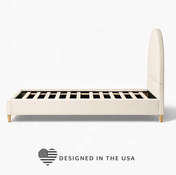 DG Casa Boucle Cloud Bed Frame with Arch Shaped Headboard, Upholstered in Soft Fabric, Platform Bed Frame with Solid Wood Legs - Boho or Modern Style - No Box Spring Needed - Twin Size