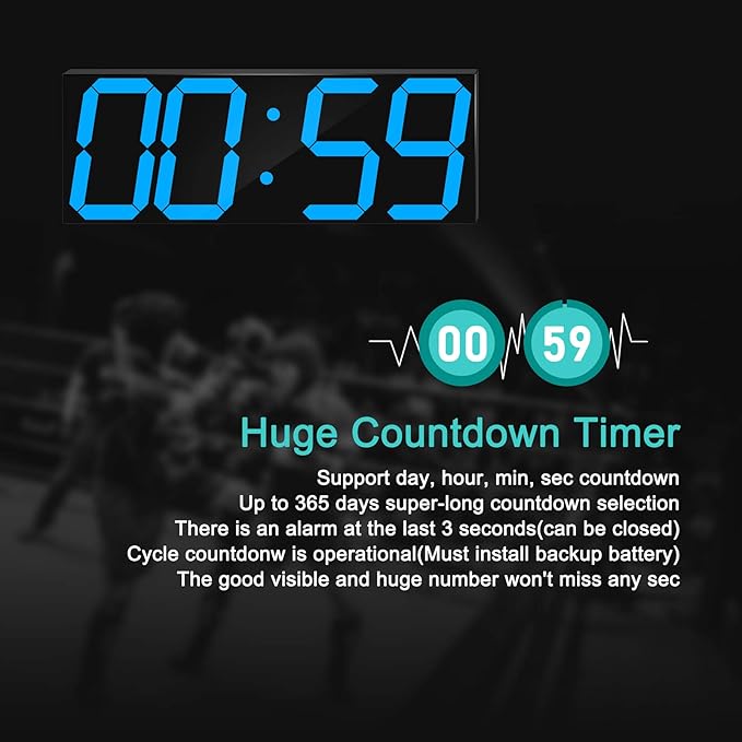 LED Large Digital Wall Clock, Oversize Wall Clock with 6” Numbers, Remote Control Count up/Countdown Timer Clock, Auto Dimmer, Big Calendar and Thermometer(Ice Blue)