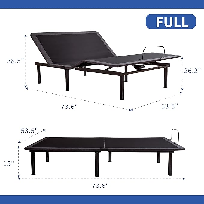 Full Adjustable Bed Base Frame,Electric Bed with Head and Foot Incline, Soft Cover & Zero Gravity & Wireless Remote with Backlight, 75"×54"×12",Black
