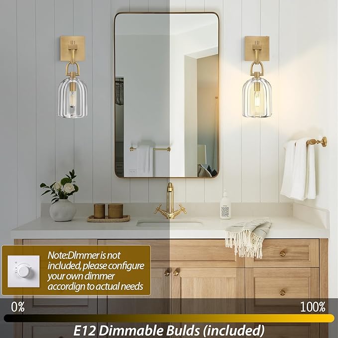 Botanist Cloche Crystal Wall Sconce, Modern Brass and Crystal Bathroom Wall Sconce, Indoor Luxury Decorative Lighting Wall Sconces for Bedroom/Hallway/Stairs,Dimmable LED Included