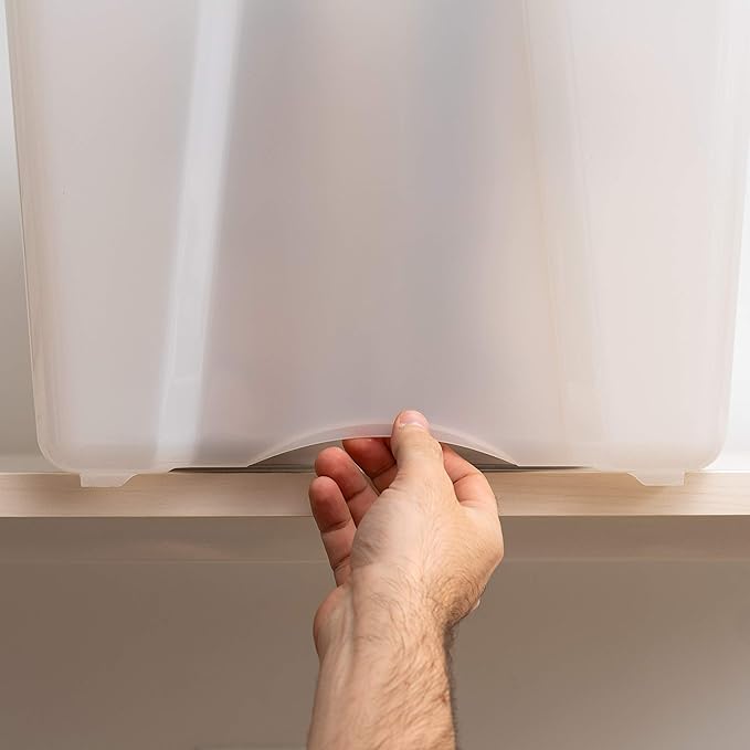 IRIS USA 40 Qt Stackable Plastic Storage Bins with Lids, 6 Pack - BPA-Free, Made in USA - Discreet Organizing Solution, Latches, Durable Nestable Containers, Secure Pull Handle - Pearl