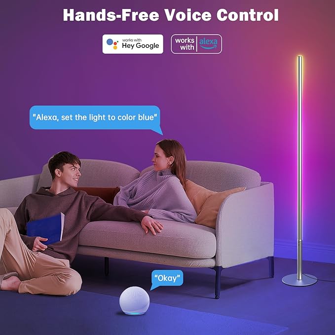 RGBW Floor Lamp, Smart LED Corner Lamp with WiFi APP Remote Control, Compatible with Alexa, 2700k-6500k Color Changing Standing Lamp for Bedroom Game Room, Modern Floor Lamp for Living Room Silver