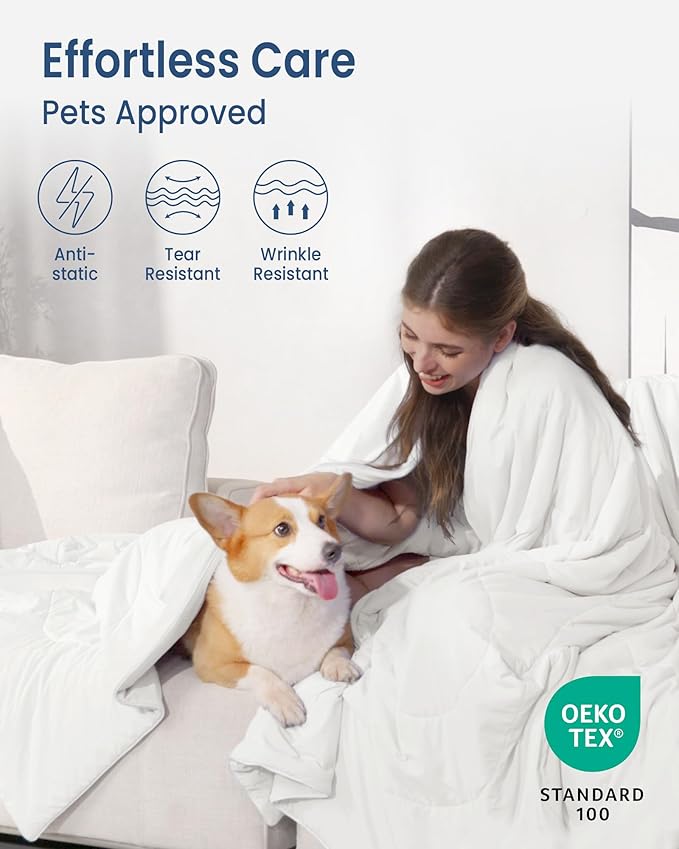 Cooling Comforter Queen Size, Breathable Blanket for Hot Sleepers & Night Sweats, Q-Max>0.46 Tech, Summer Lightweight & Skin-Friendly Bedding, 90"x90", White