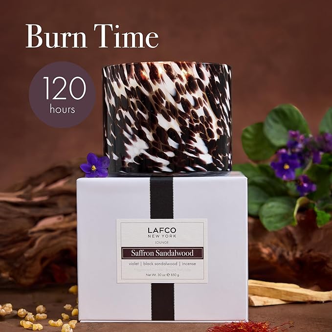 LAFCO New York Fall 3-Wick Candle, Saffron Sandalwood - 30 oz - 120-Hour Burn Time - Reusable, Hand Blown Glass Vessel - Made in The USA