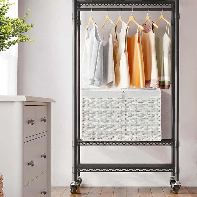 180L Wicker Storage Basket with Lid, Handwoven Rattan Large Shelf Basket with Removable Liner, 47.6 Gallon Wicker Basket for Blanket, Storage Trunk with Handle for Closet, Bedroom, Livingroom, White