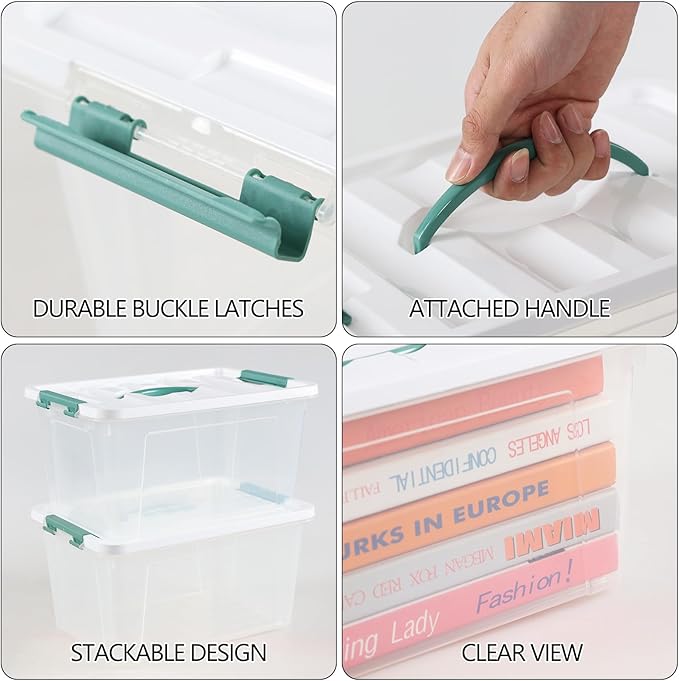 Plastic Storage Box with Lids, Clear Plastic Latching Bins, 14 Quart, Pack of 6