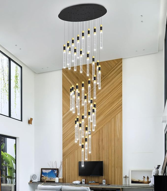 16 Foot High Ceiling Chandeliers for Living Room Entryway 32 Lights LED Lights Pendant Lighting with Dimmable Light Modern Crystal Ceiling Lights Dining Room Foyer Front Door Light