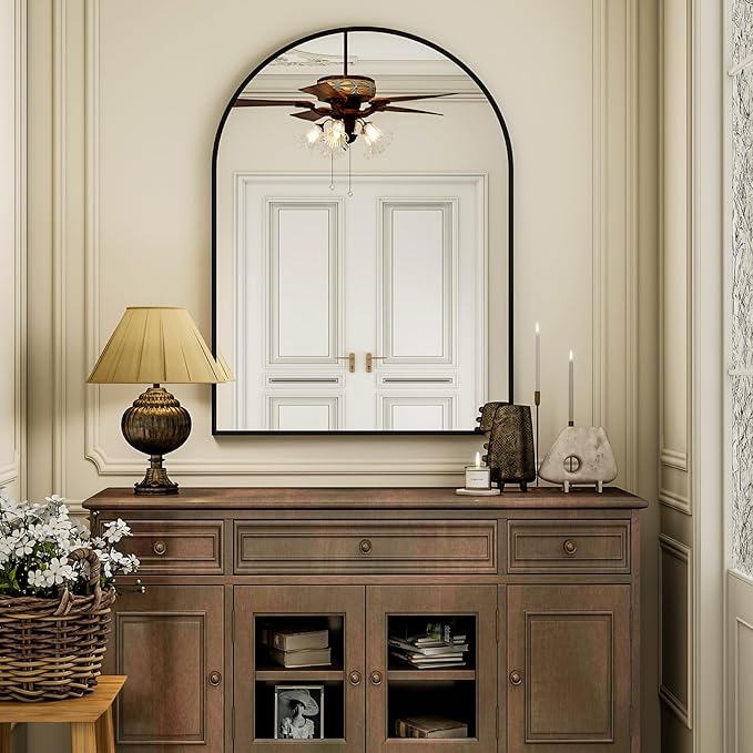 Arch Bathroom Mirror, 20x30 inch Arched Bathroom Mirror/Wall Mounted Vanity Mirror - Arch Metal Frame Wall Mirror for Bathroom Bedroom Living Room, Black