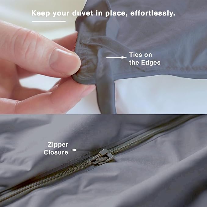 Fabdreams GOTS Certified 100% Organic Cotton Duvet Cover Queen Size - 400 TC Sateen - Soft - Silky - Zipper Closure - Edge Ties - 1 Duvet Cover (90"x92")+2 Pillow Shams (20"x26") - Light Gray, 3 Piece