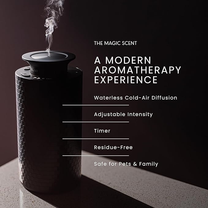 The Magic Scent Mini USB Car Diffuser - Waterless Scent Machine for Home & On-The-Go - Intensity Control & Timer - Waterless Oil Diffuser - Rechargeable Car Air Freshener Diffuser up to 400 sq. ft.