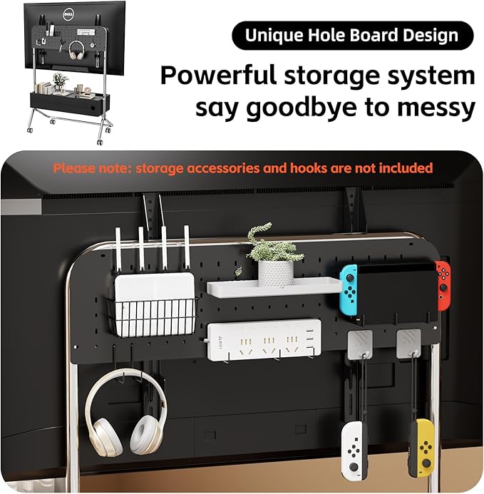 Solid Wood Mobile TV Cart Rolling TV Stand with Wheels for 42-75 Inch LCD LED Flat Curved Screens up to 180 Lbs, Heavy Duty Portable Floor Stainless Steel Mobile TV Stand (Black, 42-75inch)