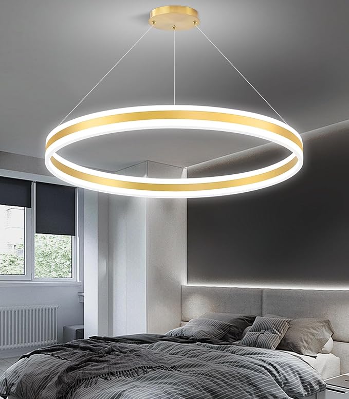 D31.5'' Modern Ring Chandelier for Dining Room LED Dimmable Pendant Lighting High Ceiling Chandelier for Living Room Foyer Bedroom Entryway 3000K-6000K Gold