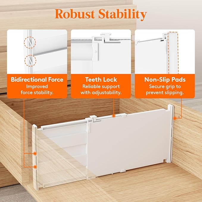 Lifewit 6 Pack Deep Drawer Dividers 8" High, 13.8-22.5" Adjustable Dresser Drawer Divider, Plastic Drawer Organizer for Clothes, Tall Drawers Separators for Dresser, Kitchen, Bedroom, Bathroom, Office