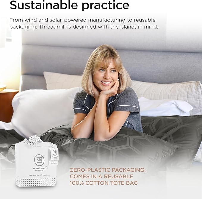 Threadmill 100% Cotton Sheets for King Size Bed - 600 Thread Count King Bed Sheets Set with 16” Deep Pocket - Jacquard Sateen Weave 4-Piece Bedding Set with Cooling Effect, Dark Grey