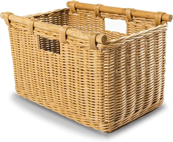 The Basket Lady Tall Narrow Wicker Storage Basket, Small, 16 in L x 9.5 in W x 10 in H, Sandstone