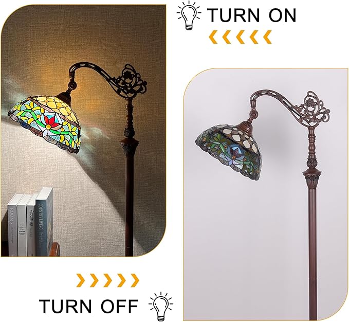 Capulina Tiffany Lamp Stained Glass Floor Lamp Arched Gooseneck Adjustable Angle Rome Victorian Tiffany Style Floor Lamp for Living Room Bedroom Home Office