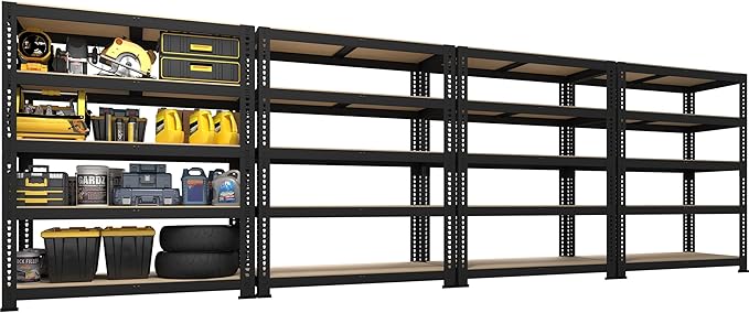 PrimeZone 40" W x 18" D x 71" H Heavy Duty Storage Shelves, 5 Tier Adjustable Garage Storage Shelving, Metal Shelving Unit Utility Rack Shelf for Warehouse Pantry Closet Kitchen, Black, 4 Pack
