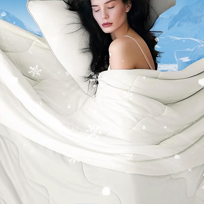 DOWNCOOL Cooling Comforter, Cream White Cooling Blanket Queen Size, Cooling Duvet for Hot Sleeper, Breathable Summer Quilt, Lightweight Soft Q-Max>0.4 Arc-Chill Cool Comforter,90"X90"