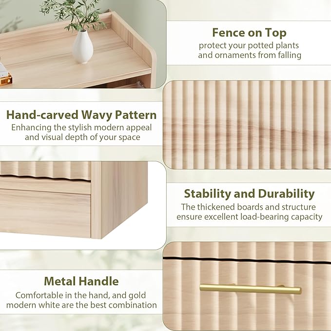 Shoe Storage Cabinet with 3 Flip Drawers, Fluted Freestanding Shoe Cabinet Storage for Entryway with Adjustable Shelf, Hidden Shoe Rack Cabinet for Foyer, Hallway (Natural Wood)