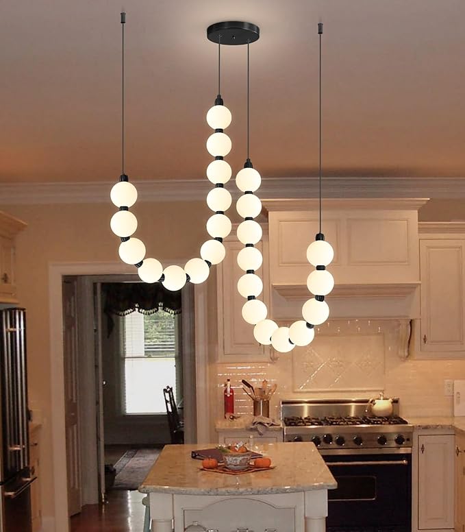 Modern Chandeliers LED Dimmable Light Acrylic Balls Ceiling Pendant Lighting for Dining Room Living Room Bedroom Adjustable Hanging Lights 45 Watts Black Lamp