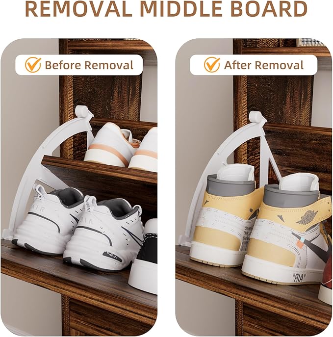 Urban Deco Shoe Storage Cabinet for Entryway, Organizer Shoe Cabinet with 2 Flip Drawers, Elegant 2 Tier Freestanding Shoe Cabinet (Brown)