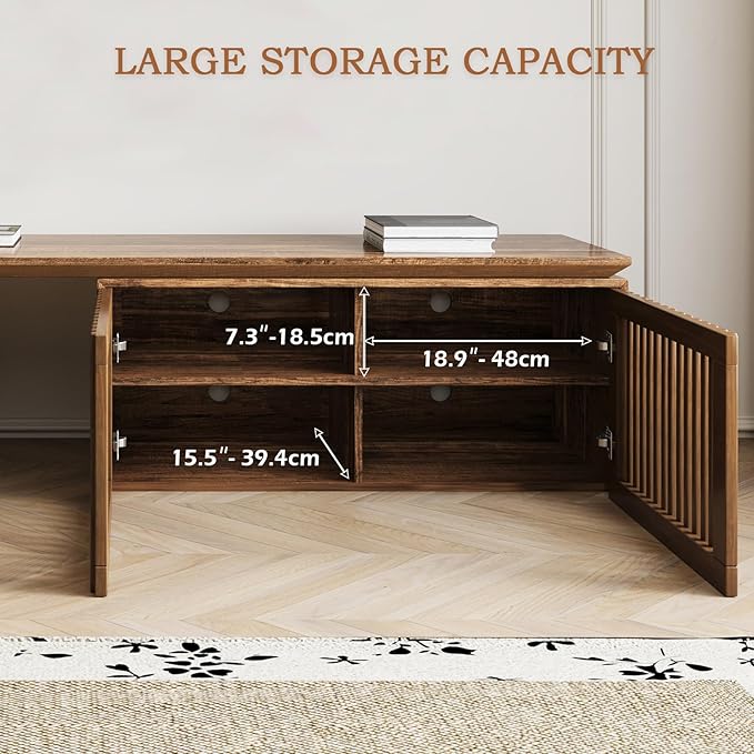 Modern TV Stand, Entertainment Center with Storage, Extendable TV Media Console for Up to 55+ Inch, Minimalist Television Cabinet for Living Room/Bedroom - Rustic Brown (78.7"-110" Extendable)