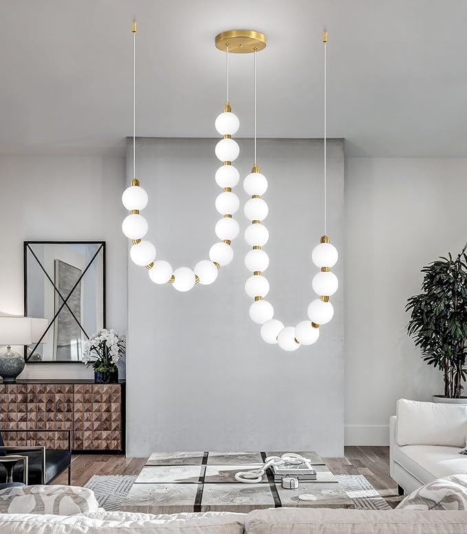 Modern Chandeliers LED Dimmable Light Acrylic Balls Ceiling Pendant Lighting for Dining Room Living Room Bedroom Adjustable Hanging Lights 45 Watts Gold Lamp