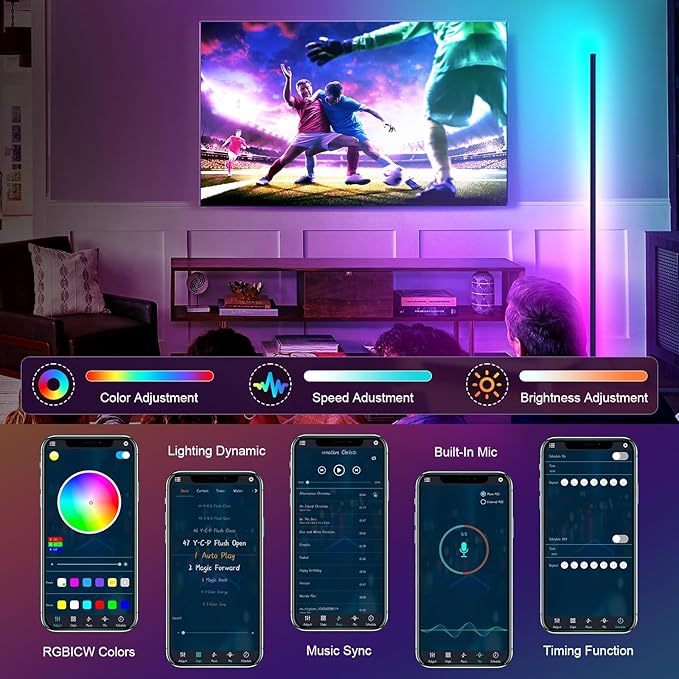 Corner Floor Lamp 2 Pack, LED Lamps with Remote, RGB Standing Lamp, LED Light Stick, Music Sync Dimmable Color Changing Ambient Light Bar for Bedroom, Living Room, Gaming Room, Party, Dorm