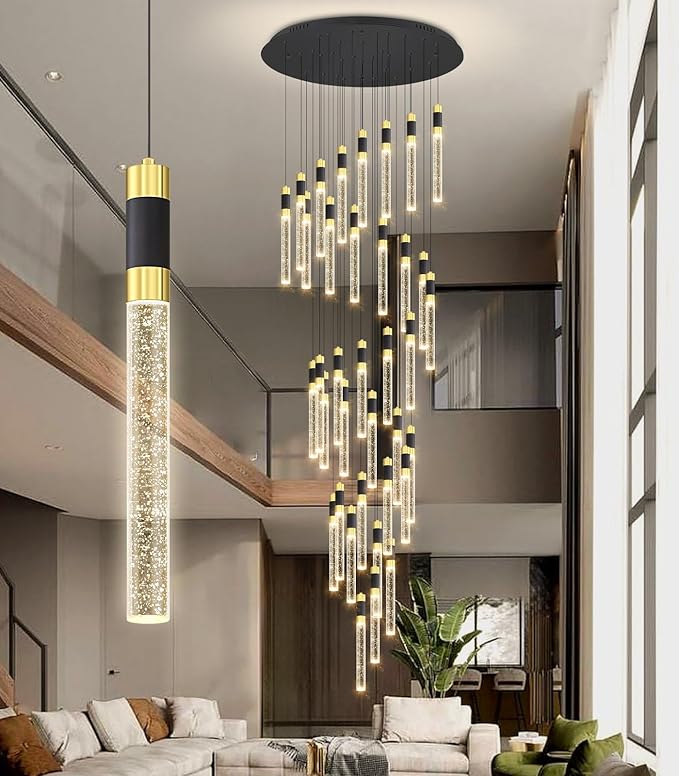 16 Foot High Ceiling Chandeliers for Living Room Entryway 32 Lights LED Lights Pendant Lighting with Dimmable Light Modern Crystal Ceiling Lights Dining Room Foyer Front Door Light