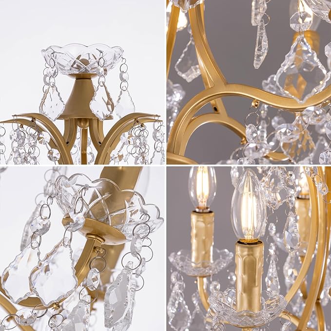 TOCHIC 5-Light Farmhouse Tranditional Crystal Floor Lamp, Gold Craft Candelabra Lighting Fixture 65'' Tall for Living Room, Dining Room, Entryway, Bedroom