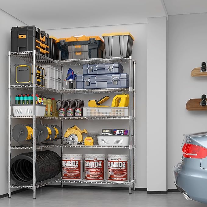 VINGLI 5 Tier Storage Shelves 1430LBS Heavy Duty Metal Shelving, Upgraded 58" W Garage Shelving Unit, Adjustable Wire Shelf for Storage Rack Commercial Pantry Shelf Organizer, 58" W × 13.8" D × 71" H