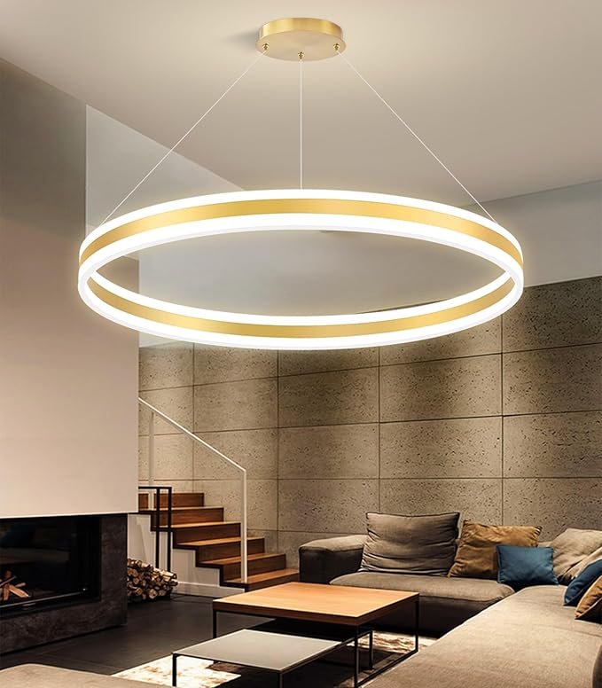 D31.5'' Modern Ring Chandelier for Dining Room LED Dimmable Pendant Lighting High Ceiling Chandelier for Living Room Foyer Bedroom Entryway 3000K-6000K Gold