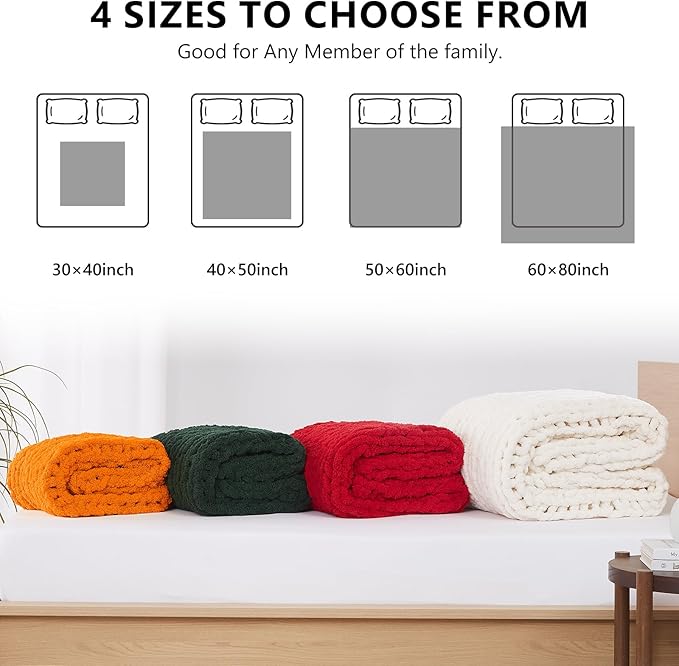 L'AGRATY Chunky Knit Blanket Throw - Soft Chunky Throw Blanket 50x60: 100% Hand Kintted Chenile Crochet Throw Blanket for Couch - Large Cable Knit Chunky Blanket for Home Decor(Olive Green)