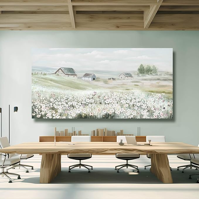 Large Framed Wall Art for Living Room - Grassland Landscape Home Wall Decor - Vintage Neutral Canvas Pictures for Bedroom 29"x 58" Office Wall Hanging