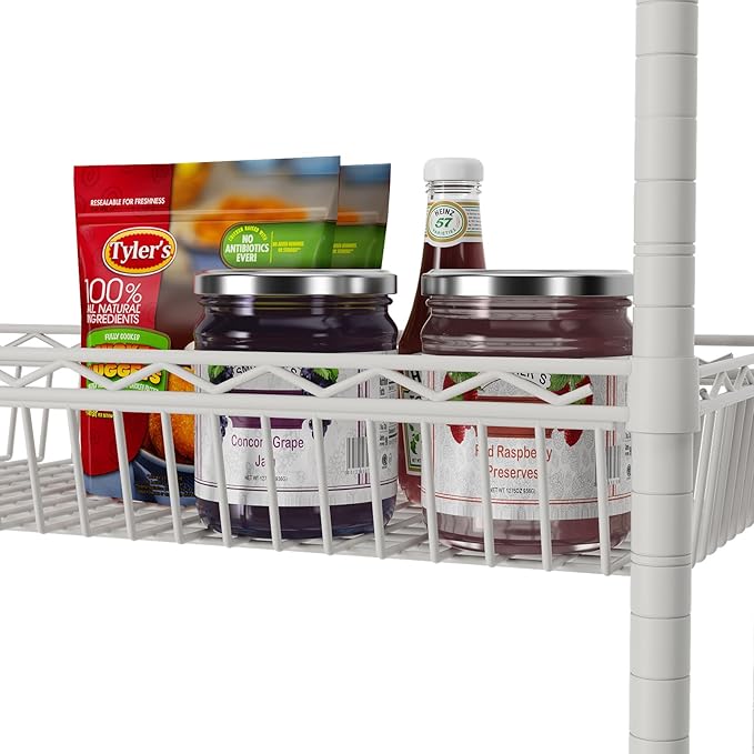 SINGAYE 6 Tier Big Basket Shelf Wire Shelving Unit Adjustable Storage Shelves Rack for Garage Kitchen Office Pantry Corner Metal with Wheels White