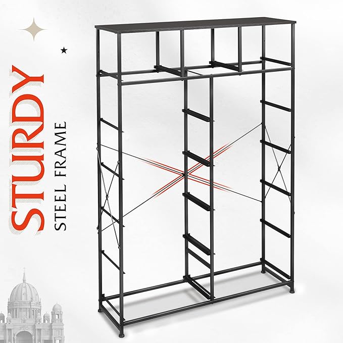 WLIVE Storage Organizer Unit with 13 Fabric Bins, Storage Drawers Organizer with Steel Frame, Tall Storage Tower Organizaton for Living Room, Hallway, Office, Dark Grey