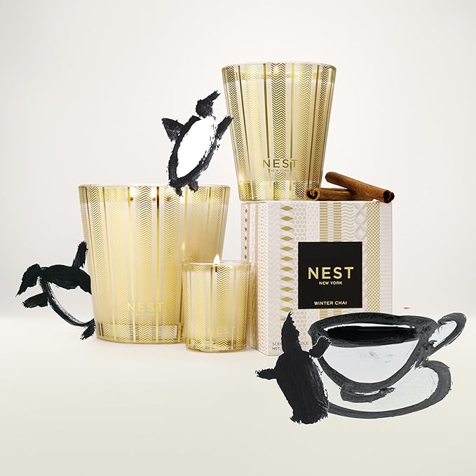 NEST New York Scented 3-Wick Candle, Winter Chai - 21.2 oz - Up to 100-Hour Burn Time - Reusable Glass Vessel