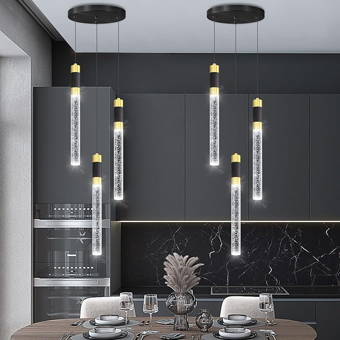 Modern Pendant Lighting 3-Lights LED Crystal Kitchen Island Pendant Light Dimmable with Remote Control 3000K-6000K for Dining Room Over Table Pendant Lights Fixtures
