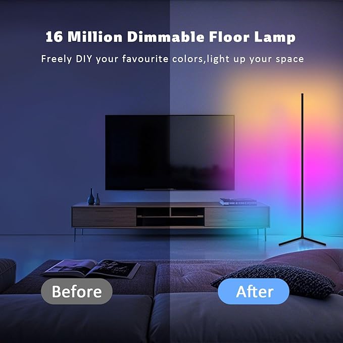 Corner Floor Lamp 2 Pack, LED Lamps with Remote, RGB Standing Lamp, LED Light Stick, Music Sync Dimmable Color Changing Ambient Light Bar for Bedroom, Living Room, Gaming Room, Party, Dorm