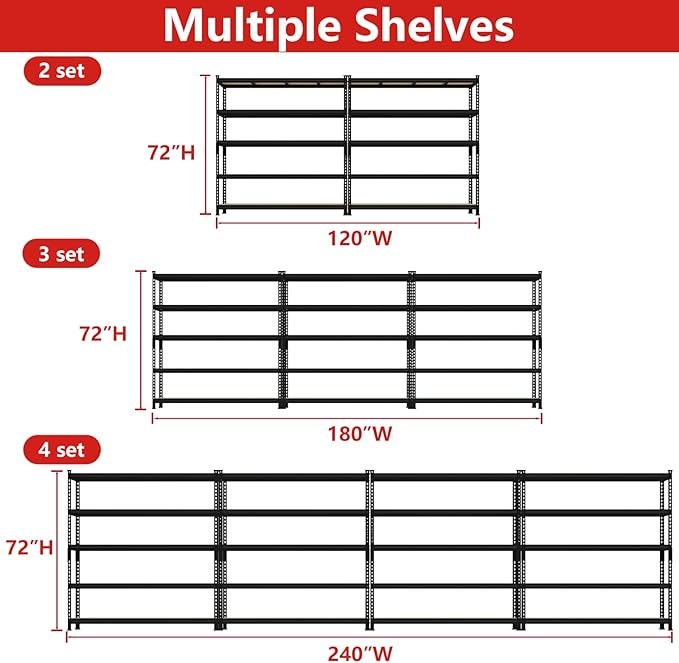 PrimeZone 60" W X 24" D X 72" H Heavy Duty Garage Storage Shelves - Adjustable Metal Shelving Unit, 5 Tier Industrial Shelves for Storage Standing Utility Rack for Warehouse, Pantry, Basement, Black