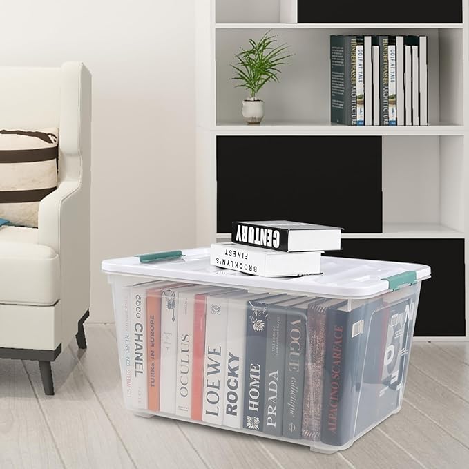 Readsky 85 Quart (21 Gallon) Clear Plastic Storage Bins with Wheels, Large Latching Boxes with Lids, 4 Packs