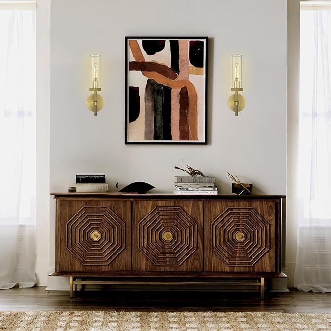 Brass knurled Wall Sconces Set of Two, 14" Sconces Wall Lighting Indoors, Gold Bathroom Vanity Wall Sconces, Wall Lights for Living Room Bedroom Hallway Kitchen Bathroom Mirror Including Bulb