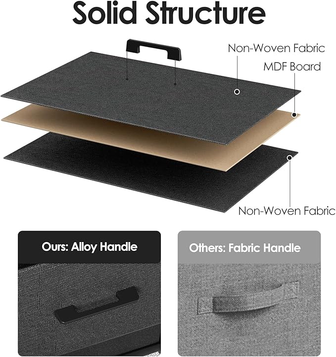 Nightstand with 3 Drawers for Bedroom, Storage Dresser with Fabric Drawers and Metal Frame for Closet, Living Room, Bedside Table with Wood Top, Easy Pull Handle, Black