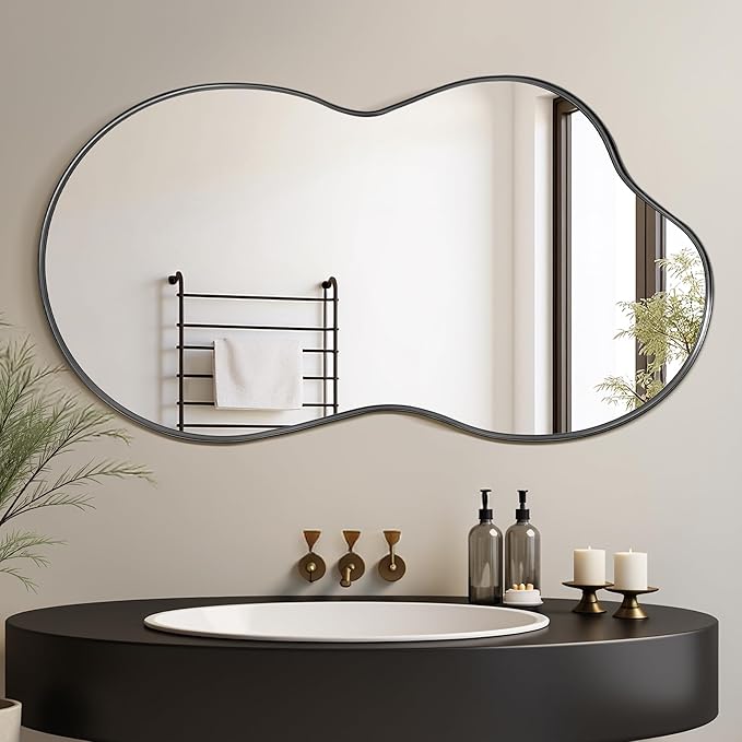 Suidia Irregular Wall Mirror, 36"x20" Bathroom Mirror Asymmetrical Mirrors Artistic Mirrors Decorative for Living Room Bedroom Bathroom Hallway Entryway, Black, Cloud Style