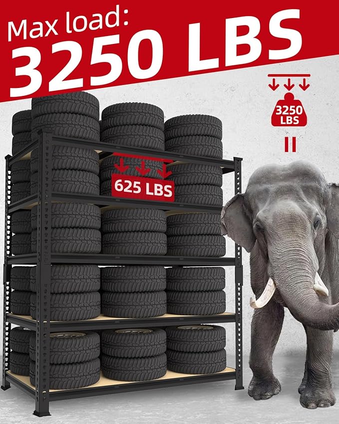 PrimeZone Heavy Duty Garage Storage Shelves - 48" W X 24" D X 72" H Adjustable Metal Shelving Unit, 5 Tier Industrial Shelves for Storage Standing Utility Rack for Warehouse, Basement, Black, 5 Pack