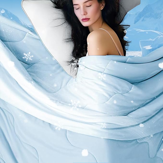 DOWNCOOL Cooling Comforter, Blue Cooling Blanket Twin Size, Cooling Duvet for Hot Sleeper, Breathable Summer Quilt, Lightweight Soft Q-Max>0.4 Arc-Chill Cool Comforter,68"X90"