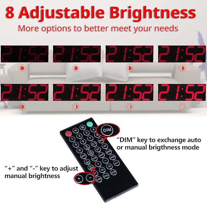 Goetland 18 inch Oversized Digital Wall Clock LED Modern Large Display Temperaturer Multi Functional Remote Control 4-Digit for Kitchen Office Living Room Classroom Single Red