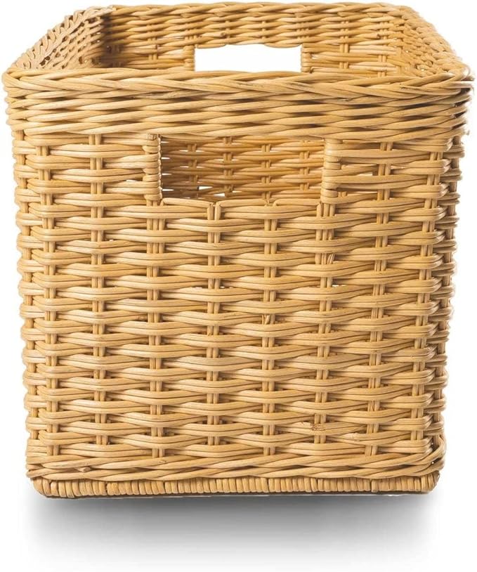 The Basket Lady Tall Rectangular Wicker Storage Basket, Medium, 20 in L x 13 in W x 11 in H, Sandstone